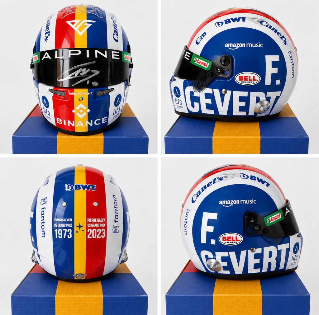 Pierre Gasly 2023 1:2 Scale Bell Austin Limited Edition Signed Tribute helmet to Francois Cevert.