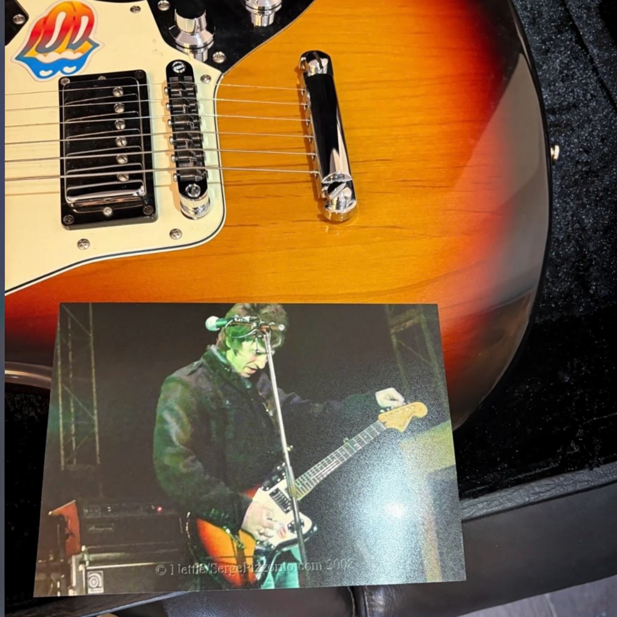 Noel Gallagher’s Fender Jaguar, Studio and Stage used most famously at the Hogmanay gig in Edinburgh with Kasabian, 2008. - SOLD!