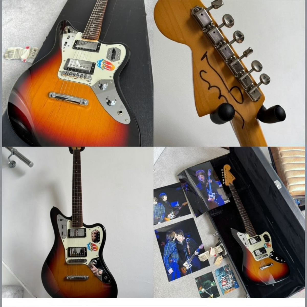 Noel Gallagher’s Fender Jaguar, Studio and Stage used most famously at the Hogmanay gig in Edinburgh with Kasabian, 2008. - SOLD!