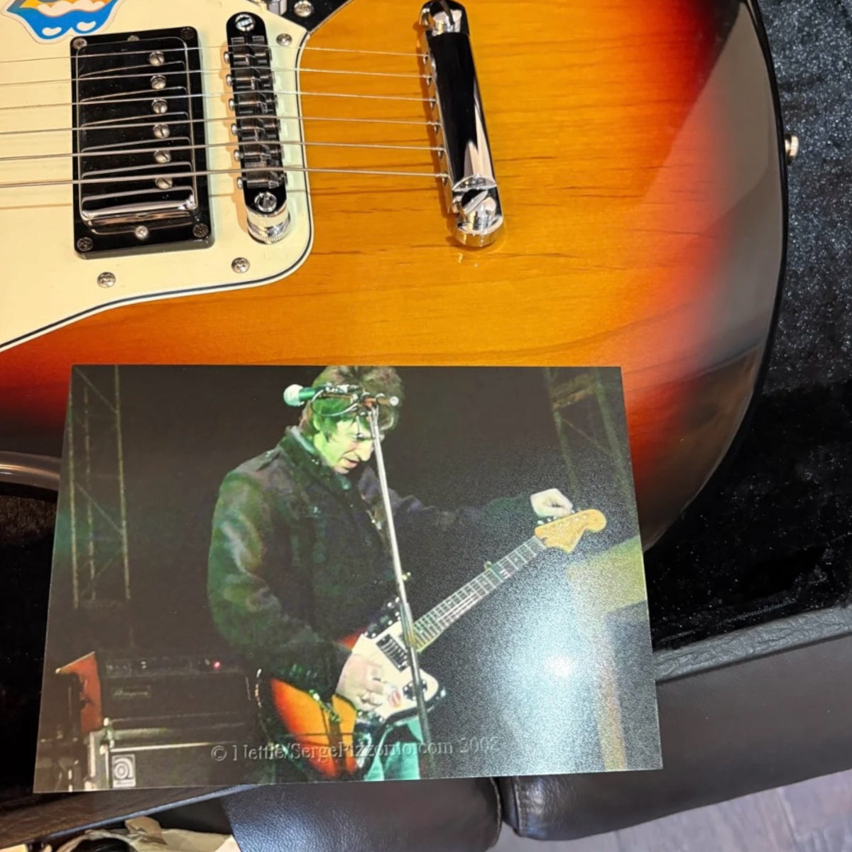Noel Gallagher’s Fender Jaguar, Studio and Stage used most famously at the Hogmanay gig in Edinburgh with Kasabian, 2008. - SOLD!