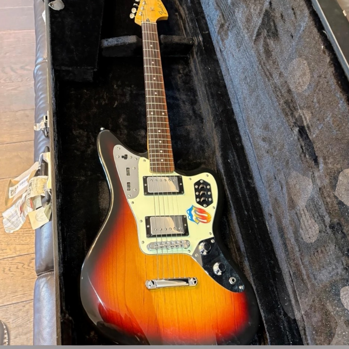 Noel Gallagher’s Fender Jaguar, Studio and Stage used most famously at the Hogmanay gig in Edinburgh with Kasabian, 2008. - SOLD!