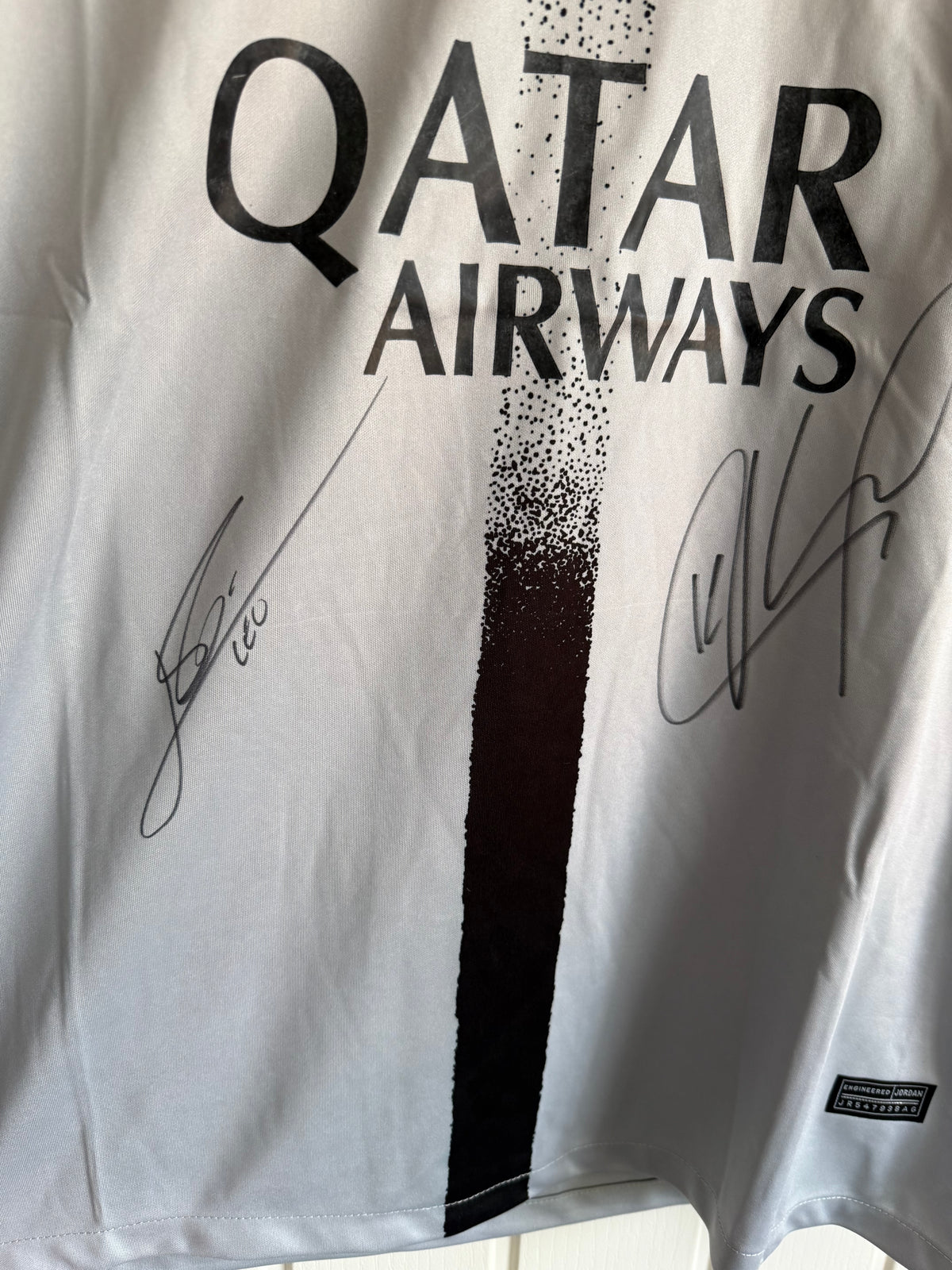 Lionel Messi & Kylian Mbappe Hand Signed Paris Saint Germain (PSG) 2022-23 Season Official Away shirt (Front Signed)