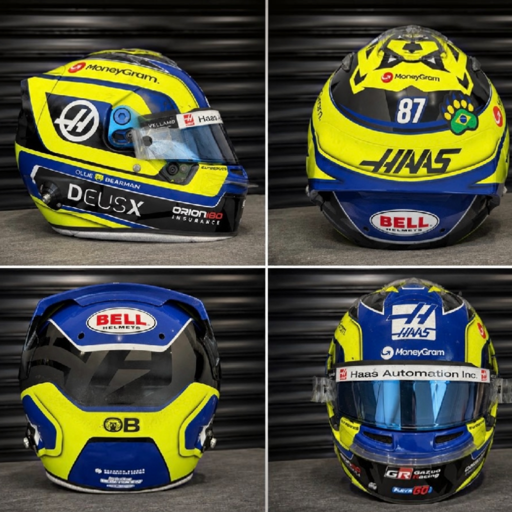 Ollie Bearman 2025 ‘Rookie F1 Season’ Mexico and Brazil Race Worn Helmet.