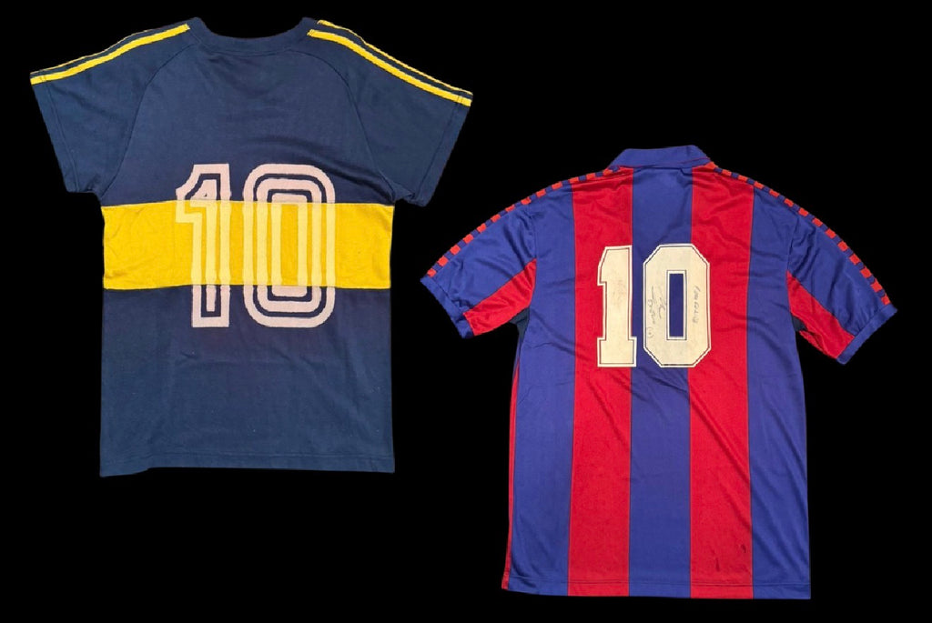 Diego Armando Maradona set of Two Iconic Match Worn Shirts, Boca and Barcelona.