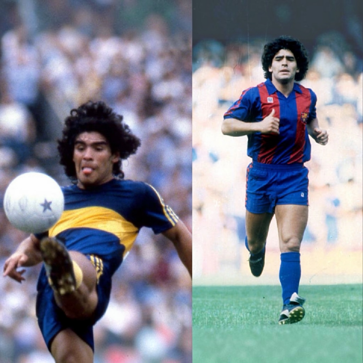 Diego Armando Maradona set of Two Iconic Match Worn Shirts, Boca and Barcelona.