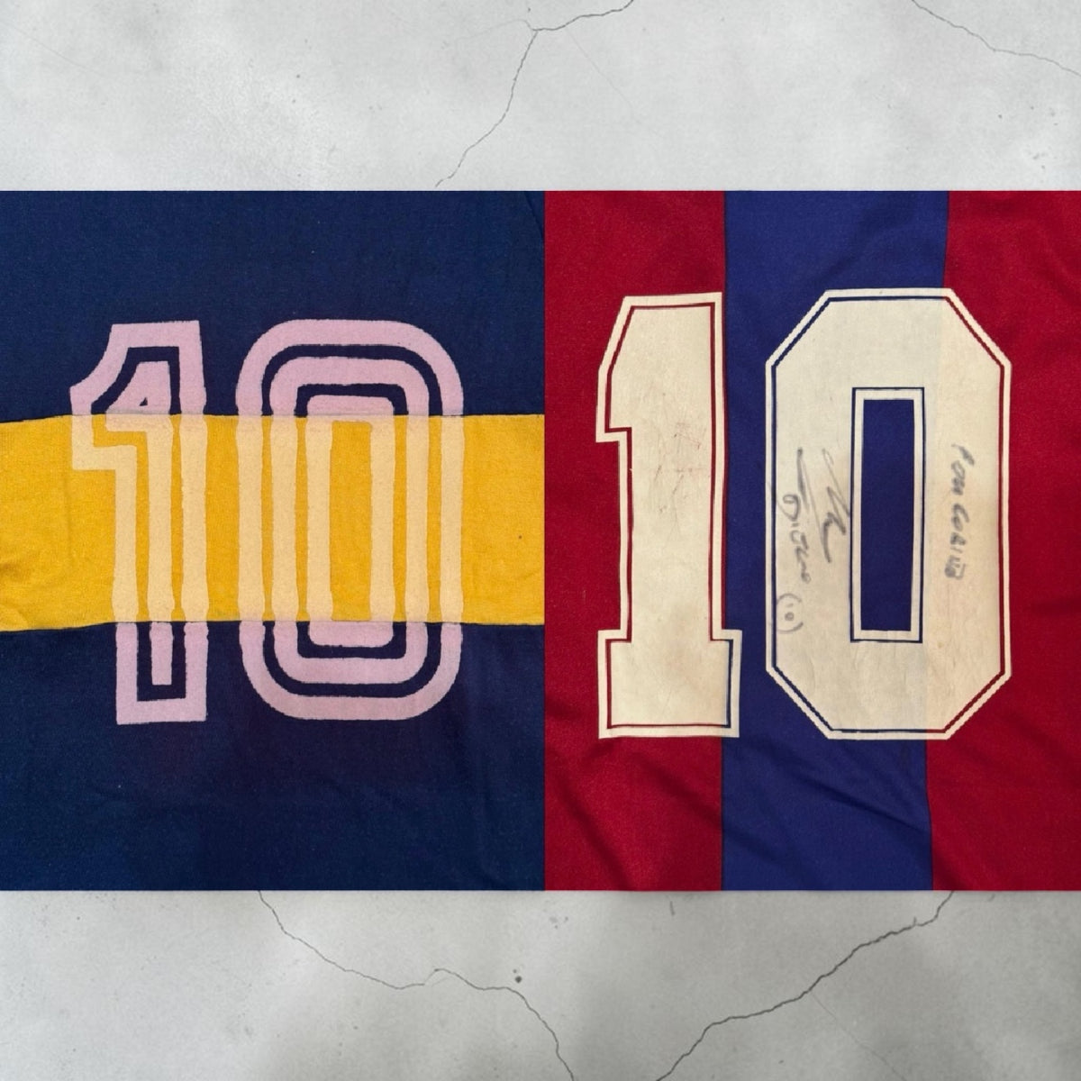 Diego Armando Maradona set of Two Iconic Match Worn Shirts, Boca and Barcelona.