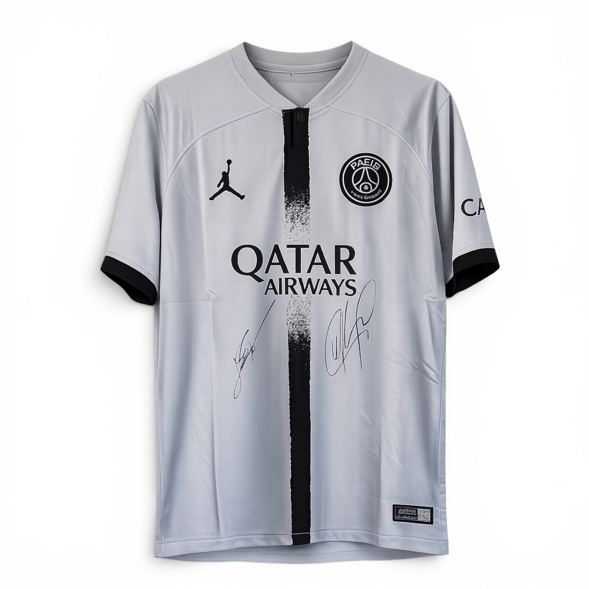 Lionel Messi & Kylian Mbappe Hand Signed Paris Saint Germain (PSG) 2022-23 Season Official Away shirt (Front Signed)