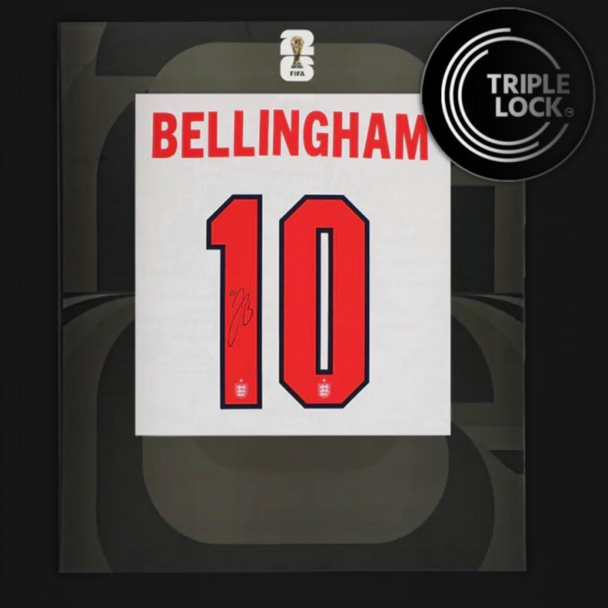 Jude Bellingham Official 2026 FIFA World Cup Back Signed England 2026 Home Shirt in Deluxe packaging