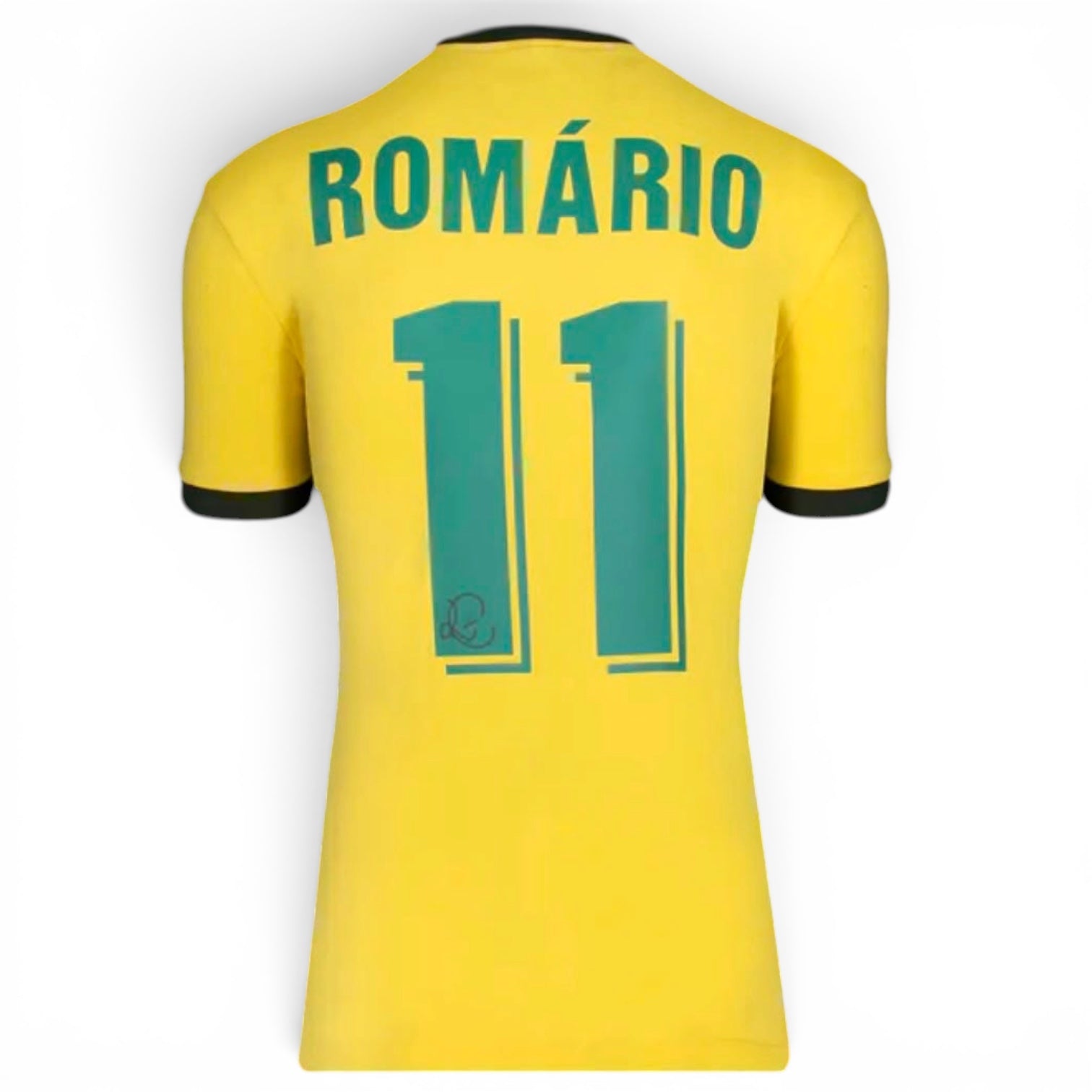 Romario Back Signed Brazil Retro Home Shirt in Deluxe Packaging