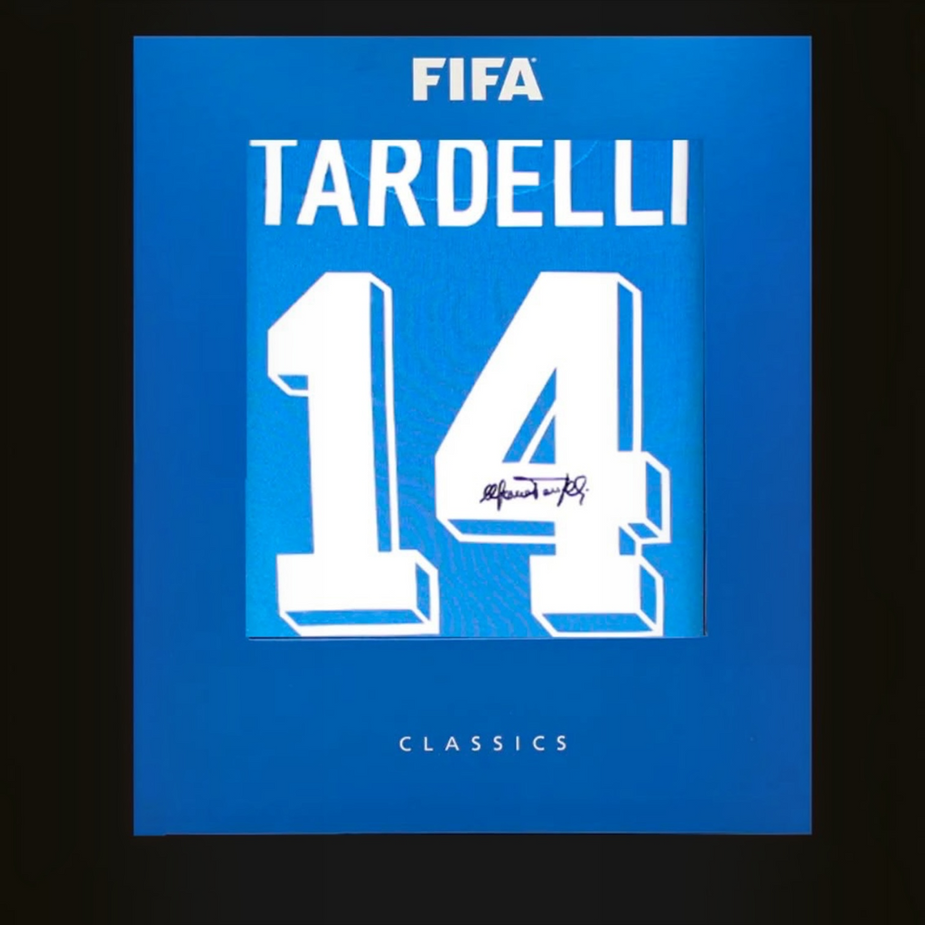 Marco Tardelli Official FIFA World Cup Back Signed Italy Retro Shirt in Deluxe Packaging