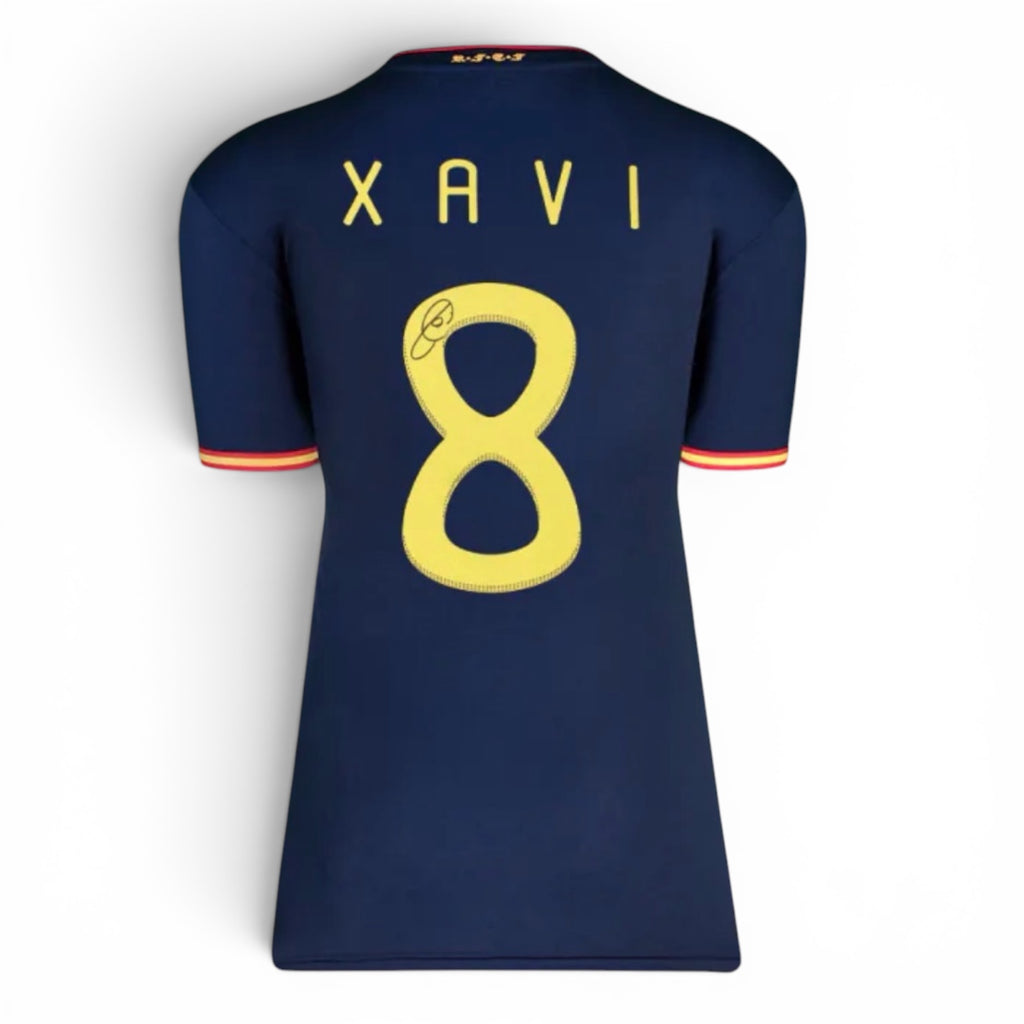Xavi Official FIFA World Cup Back Signed Spain 2010 Away Shirt in Deluxe Packaging